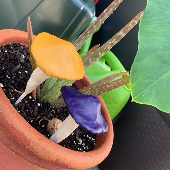 Set of 3 MUSHROOM π GARDEN FLOWER PLANT POT STAKES - Picture 9 of 12